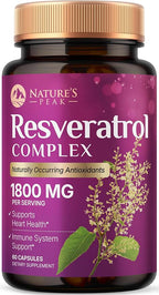 100% Natural Resveratrol 1800mg - 3X Strength Trans-Resveratrol Pills for Heart Health, Best Resveratrol Supplements, Potent Polyphenols Antioxidant Complex, Non-GMO, Bottled in USA - 60 Capsules