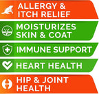 STRELLALAB Omega 3 for Dogs - (360Ct) Fish Oil Treats - Allergy & Itch Relief Skin & Coat Supplement - Dry Itchy Skin, Anti Shedding & Hot Spots Treatment - Pet Salmon Oil Chews - Chicken Flavor