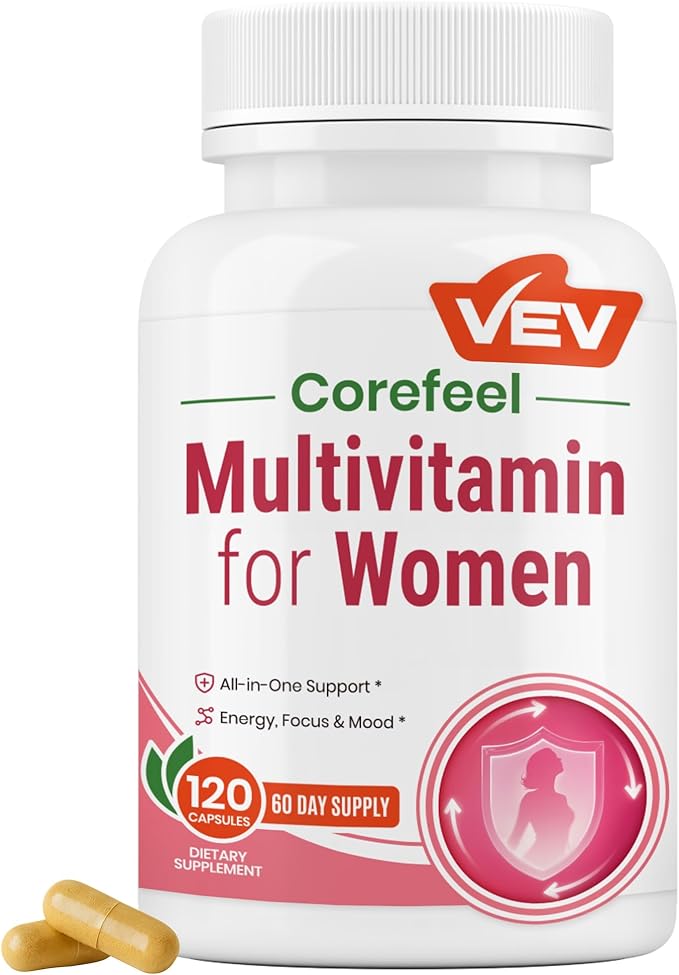 VEV Multivitamin for Women, Womens Vitamins with Vitamin A, C, D, E & B-Complex, Calcium, Magnesium, Zinc, 120 Capsules, 60-Day Supply – 12 Essential Vitamins & 6 Key Minerals for Daily Nutrition