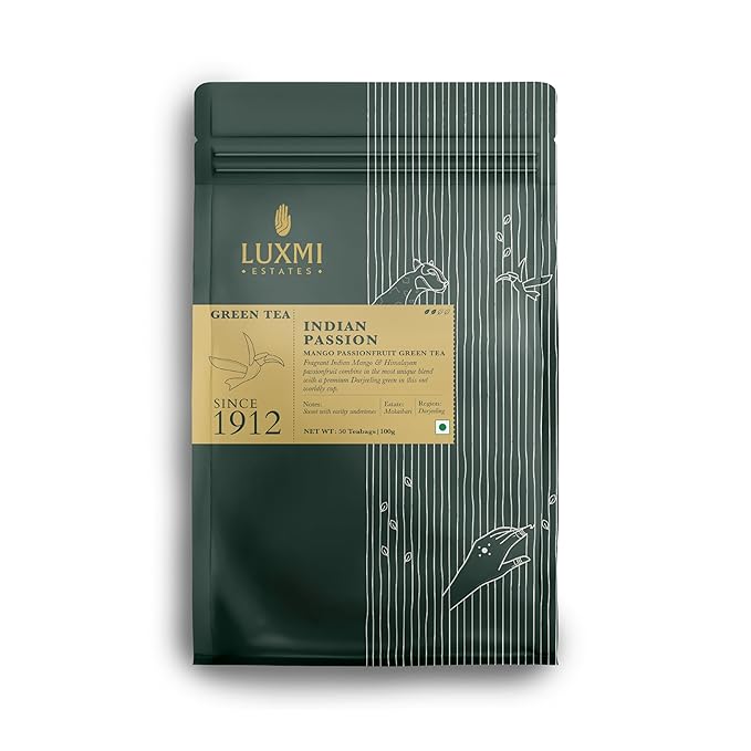 Luxmi Estates - Mango Passionfruit Darjeeling Green Tea, 50 Tea Bags (100g/3.52oz), 100% biodegradable Teabags