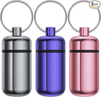 Urekt 3 Pack Small Pill Box, Airtight Aluminum Alloy Pill Organizer Travel Pill Case for Purse Portable Medicine Box Bottle for Medication, Fish Oil, Supplements Storage