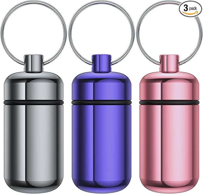 Urekt 3 Pack Small Pill Box, Airtight Aluminum Alloy Pill Organizer Travel Pill Case for Purse Portable Medicine Box Bottle for Medication, Fish Oil, Supplements Storage
