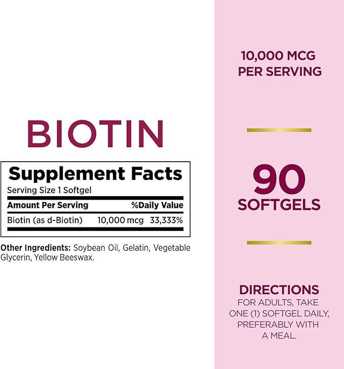 Nature's Bounty Biotin 10000mcg Supplement, Supports Healthy Hair, Skin and Nails, Optimal Solutions Hair Vitamin with Biotin Rapid Release Liquid, 90 Softgels (Pack of 3)