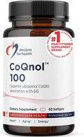 Designs for Health CoQnol 100mg - CoQ10 Ubiquinol with Superior Bioavailability + Exclusive Absorption Technology - Double CoenzymeQ10 Boost with GG - Heart, Healthy Aging + Cell Support (60 Softgels)