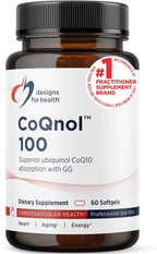 Designs for Health CoQnol 100mg - CoQ10 Ubiquinol with Superior Bioavailability + Exclusive Absorption Technology - Double CoenzymeQ10 Boost with GG - Heart, Healthy Aging + Cell Support (60 Softgels)