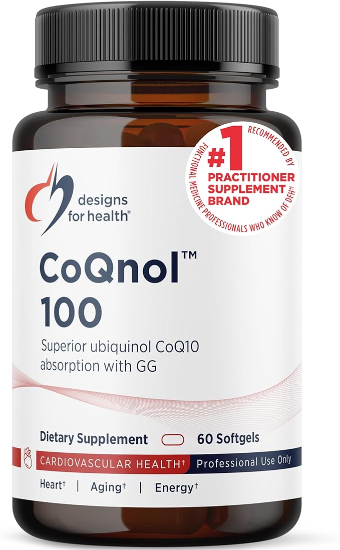 Designs for Health CoQnol 100mg - CoQ10 Ubiquinol with Superior Bioavailability + Exclusive Absorption Technology - Double CoenzymeQ10 Boost with GG - Heart, Healthy Aging + Cell Support (60 Softgels)