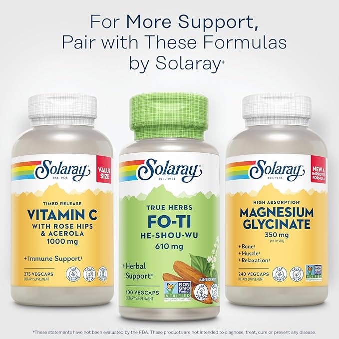 SOLARAY Fo-Ti Capsules - Chinese Herbal Supplement for Men & Women, Support for Herbal Wellness, Vegan, Non GMO, & Lab Verified, 610 mg - 100 Servings, 100 Veg Caps