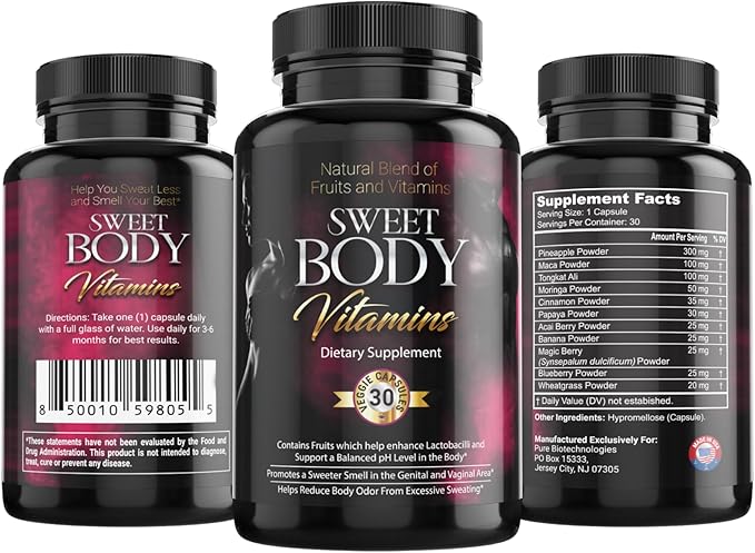 SweetBody Vitamins - Eliminates Body Odor and Reduces Sweating by Promoting a Balanced pH Level in The Body (1 Bottle - 30 Capsules)