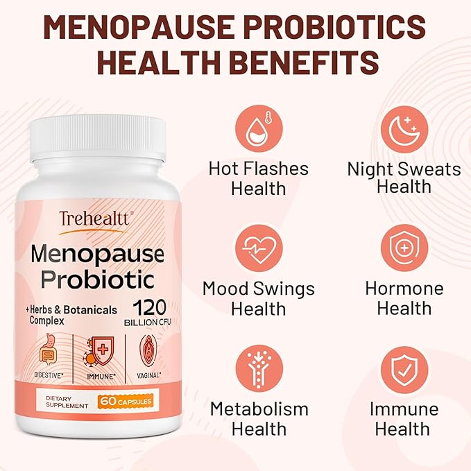 Menopause supplements for women, 120 Billion CFU Probiotic, 13-in-1 Herbs & Botanicals Complex, for Hormone Menopause, Hot Flashes, Night Sweats, Mood Swings, Sleep Disturbances, Vegan, 120 Caps
