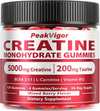 Creatine Monohydrate Gummies for Women & Men, 5000MG Creatine Gummies Sugar Free - Mixed Flavored with L-Taurine, BCAA 21, B12，Vegan, Non-GMO, 120 Gummies