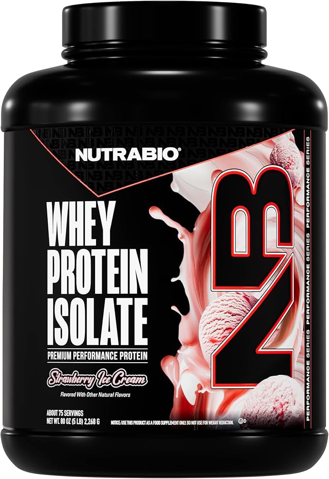 NutraBio 100% Whey Protein Isolate Powder, 25g with Complete Amino Acid Profile, Soy and Gluten Free, Low Carb and Low Calorie, Strawberry Ice Cream, 5 Lbs