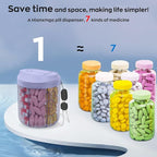 HIONXMGA Pill Organizer with 7 Large Compartments, Pill Dispenser for Travel, Supplement Organizer with Anti-Mixing Design, BPA-Free Pill Container with 20 Pcs Labels, Purple