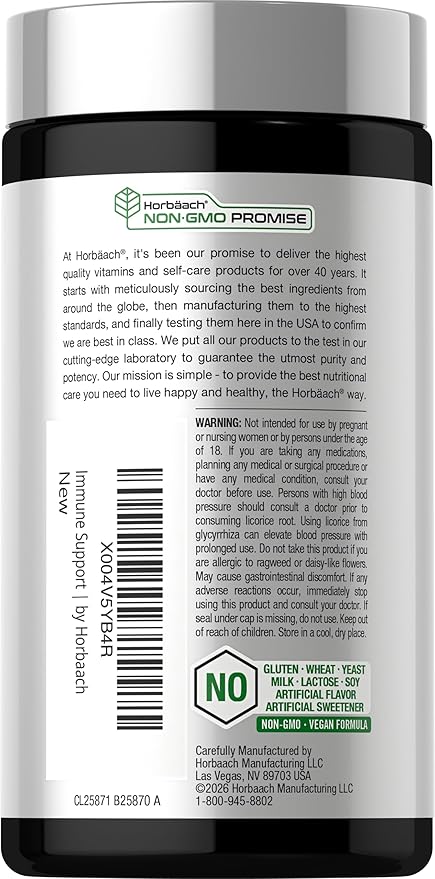 Horbäach Immune Support Supplement | 60 Coated Caplets | with Vitamin C, Zinc & Elderberry | Triple Action | Adaptive Immunity Matrix | Vegan, Non-GMO, Gluten Free