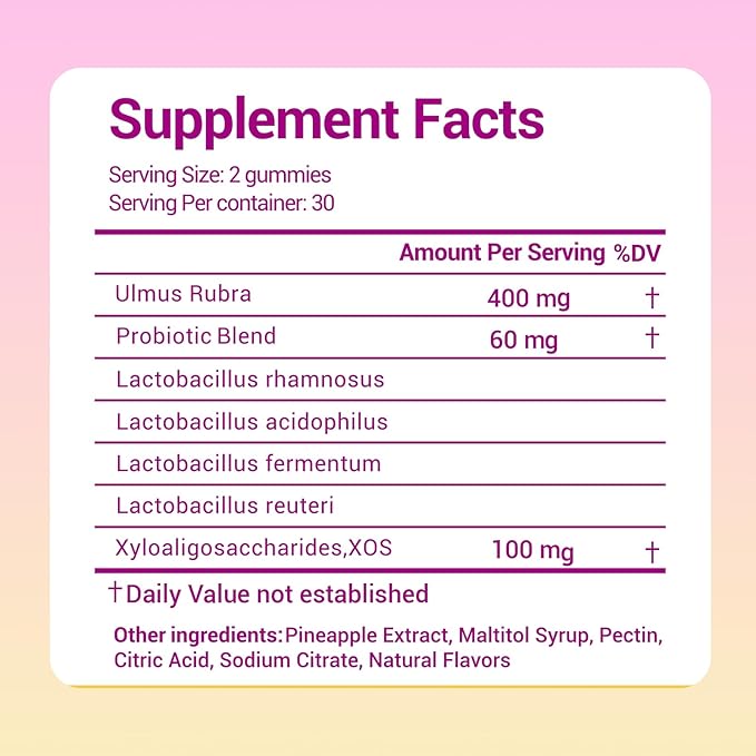 Her Juicy Feminine Probiotics Gummies for Women, with Prebiotics & Slippery Elm - Promotes pH Balance, Gut Health & Immune Support - Pineapple Flavor, 60 Count