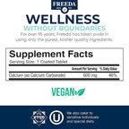 FREEDA Calcium 600 mg – Bone, Joint and Teeth Support – 600mg Pure Calcium Supplements for Women & Men – Healthy Muscle and Nerve Function – GF, Easy-to-Swallow Coated Tablets (100 Ct)