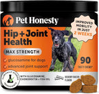Pet Honesty Hip & Joint Health Max Strength – Dog Joint Support Chews with Glucosamine Chondroitin & Omega-3s – Joint Supplement for Dogs to Support Mobility, Flexibility & Comfort – Bacon (90 ct)