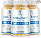 Multi Collagen Peptides for Women & Men, Hydrolyzed Collagen Peptides-Type I, II, III, V, X - with Hyaluronic Acid,Vitamin C,Biotin,Supports Skin Hair Nail, Non-GMO,840 Softgels