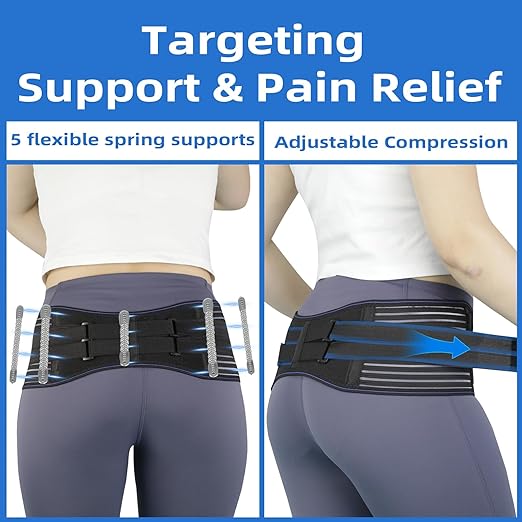 Sacroiliac SI Joint Hip Belt for Women and Men–Adjustable Hip Brace with 5 Springs, Non-Slip Support Brace for SI Joint, Lower Back, Pelvis, Sciatica & Trochanter Pain Relief (Black, Medium)