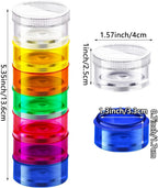 Sieral 6 Set 7 Days Stackable Pill Organizers 7 Compartments Round Pill Boxes Tower Weekly Vitamin Individual Storage Containers Travel Cases with Lids for Medications, Vitamins and Supplements