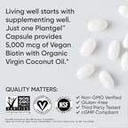 Sports Research® Biotin 5,000mcg with Organic Coconut Oil - Biotin (Vitamin B7) for Healthy Skin and Hair Support* - for Women and Men - Vegan, Non-GMO, Gluten & Soy-Free - 30 Veggie Softgels
