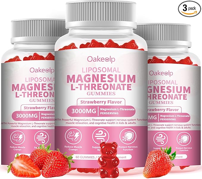 3 Pack Liposomal Magnesium Threonate High-Potency 3000mg Gummies,Liposomal Enhance 98% Absorption,Magnesium L-Threonate Supplements, Muscle & Nervous System for Kids & Adults