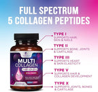 Multi Collagen Pills 2400 mg Per Serving - Advanced Types I, II, III, V, X - Hydrolyzed Multi Collagen Peptides Pills Supplement for Women & Men - Hair, Skin, & Nail Support Supplements - 60 Capsules