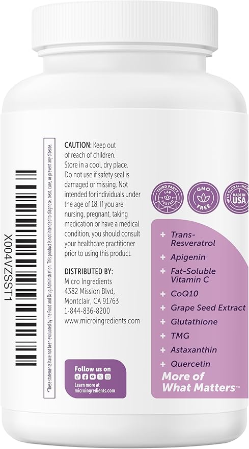 Micro Ingredients NMN Complex 1000mg Per Serving, 120 Veggie Capsules | 10-in-1 with Nicotinamide Mononucleotide, Resveratrol, CoQ10, Quercetin & Glutathione | NAD+ Supplement Precursor | Filler Free