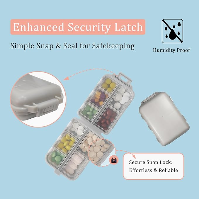 Pill Organizer with Medicine Labels 161 Labels Travel Daily Pill Container Mini Medication Organizer Storage Pill Organizer Travel Essentials Pill Case 7 Day (Beige, 1 Pack)
