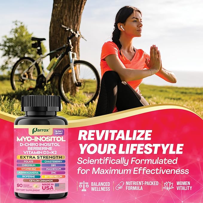 Myo-Inositol Supplement with D-Chiro Inositol, DIM, Berberine, Vitamin D3 + K2, Methylated B12, Chromium, Ceylon Cinnamon, Zinc, Ashwagandha, Chasteberry, Magnesium, Bioperine, Bitter Melon (2 Pack)