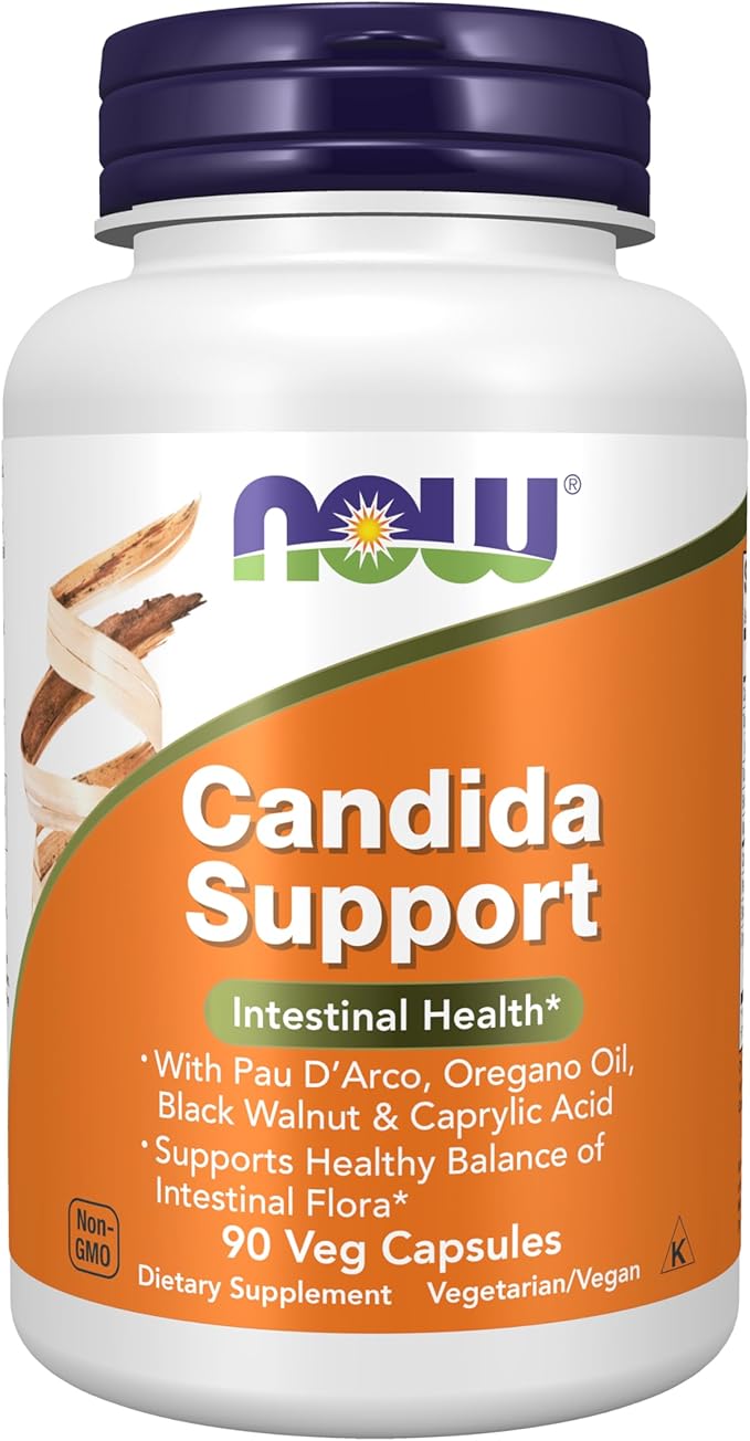 NOW Supplements, Bacillus Support with Pau D'Arco, Oregano Oil, Black Walnut & Caprylic Acid, 90 Veg Capsules