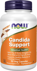 NOW Supplements, Bacillus Support with Pau D'Arco, Oregano Oil, Black Walnut & Caprylic Acid, 90 Veg Capsules
