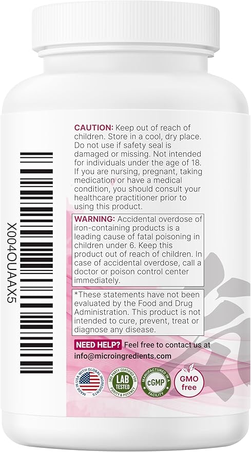 Micro Ingredients Blood Booster+ Iron Supplement, 60 Veggie Capsules | 14-in-1 Iron Bisglycinate with Folate, Vitamins B, C | Gentle Formula Without Side Effects | Red Blood Cell & Anemia Support