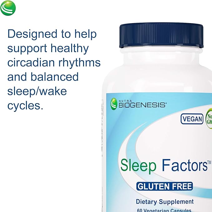 Nutra Biogenesis Sleep Factors - Sleep Aid Supplement for Adults with Melatonin, Magnesium, Valerian Root, GABA & L-Theanine, Sleeping & Rest Support - 60 Veggie Capsules