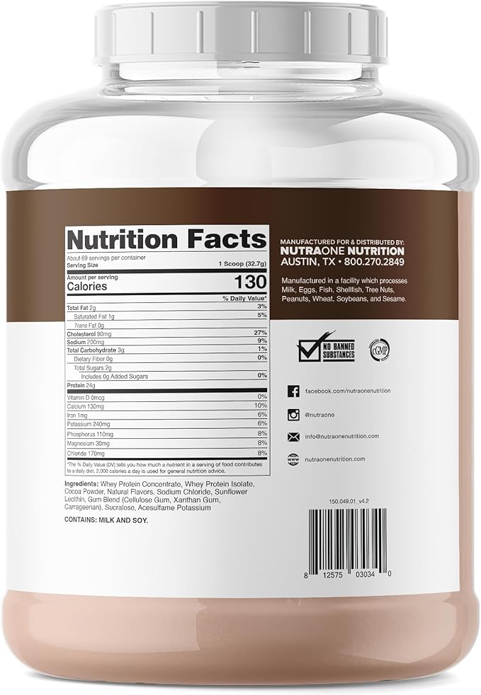 NutraOne ProteinOne Whey Protein Promote Recovery and Build Muscle with a Protein Shake Powder for Men & Women (Gourmet Chocolate, 5 LB)