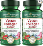 Vegan Collagen Builder - Organic Whole Foods Fruits + Veg, Silica, Lutein, Vitamin C, Biotin, Grape Seed - Amino Acids Glycine, Lysine + Proline Collagen Boosters (30 Servings, Tablets) (Pack of 2)