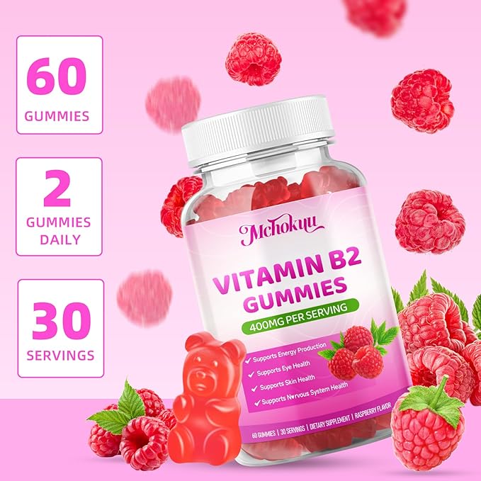 Vitamin B2 Gummies 400mg – Riboflavin Supplement with Magnesium for Kids & Adults | Supports Nervous System & Energy Production | Sugar Free, Vegan, Non-GMO, Raspberry Flavor - 120 Count