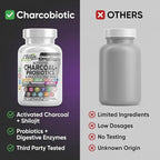 Activated Charcoal Pills for Gas Relief and Debloat, CharcoBiotic with Probiotics Digestive Enzymes Shilajit Peppermint Fennel Ginger Turmeric Licorice Root Aloe Vera Ceylon Cinnamon, Clean Nutra 90ct
