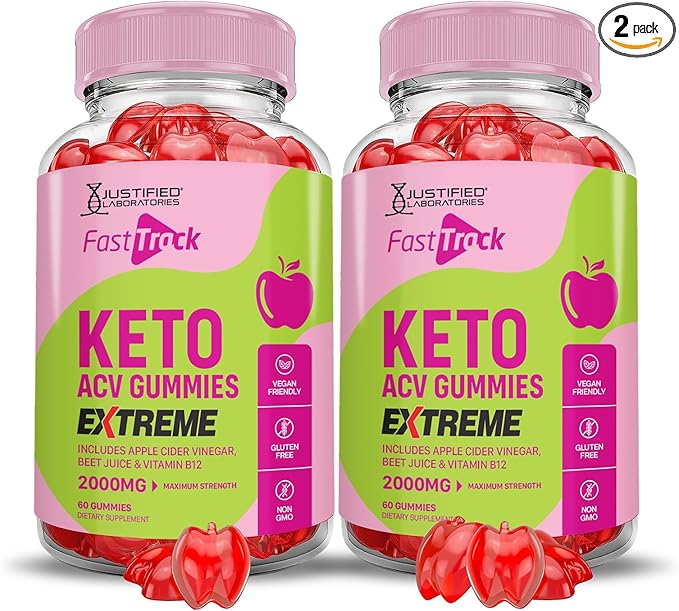 (2 Pack) Fast Track Keto ACV Gummies Extreme 2000MG Fasttrack Keto Gummies Apple Cider Vinegar Formulated with Pomegranate Beet Juice Powder B12 Vegan Non GMO 120 Gummys