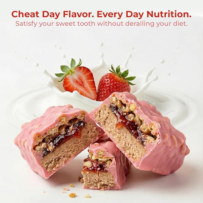 ProtiWise Strawberry Shortcake - High Protein Snack Bars – On-The-Go Snack, 14g Protein, 160 Calories – Gluten-Free, Strawberry Flavor – 7 Count Box