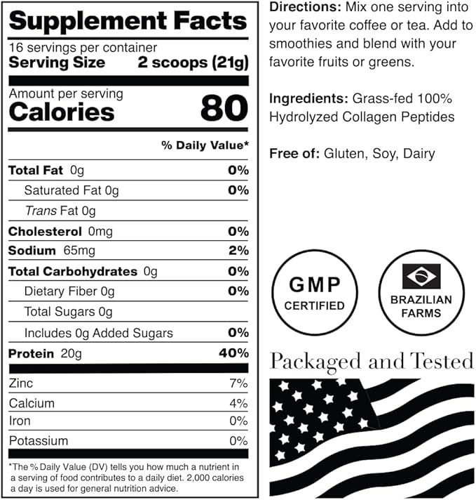 Norcal Hydrolyzed Collagen Peptides, 12oz | 20g Protein, 0g Carbs/Fat | Grass-Fed Brazilian Cows | for Easy Mixing & Bioavailability | US GMP Certified