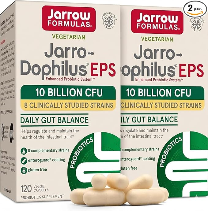 Jarrow Formulas Jarro Dophilus Probiotics 10 Billion CFU - Probiotic Supplement Capsules for Digestive Health & Gut Health for Women and Men, 120 Veggie Capsules (Pack of 2)