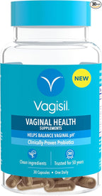 Vagisil Vaginal Health Supplements, Clinically-Proven Probiotics, Promotes Vaginal Health, Clean Ingredients, Helps Balance Vaginal pH, Just 1 Capsule Daily, 30 Capsules