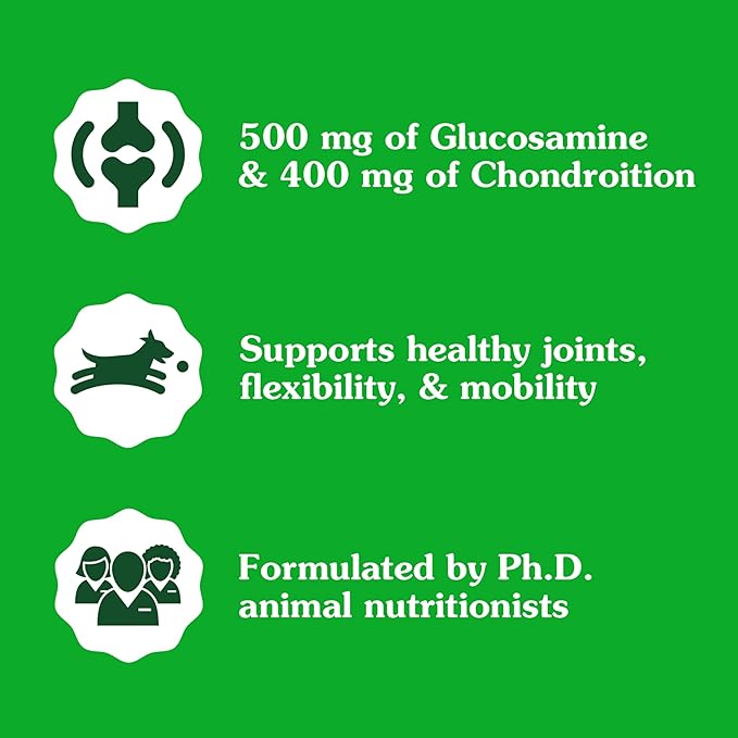 Greenies Supplements Hip and Joint Supplements for Dogs, with Chondroitin & Glucosamine for Dogs, Chicken Flavor, 16.2 oz. Container, 80 Count