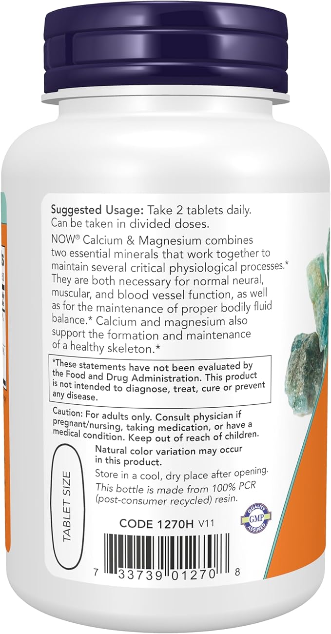 NOW Foods Supplements, Calcium & Magnesium 2:1 Ratio, High Potency, Supports Bone Health*, 100 Tablets
