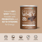 Designer Wellness, Designer Whey, Natural Whey Protein Powder with Probiotics, Fiber, and Key B-Vitamins for Energy, Gluten-Free, Gourmet Chocolate, 12oz