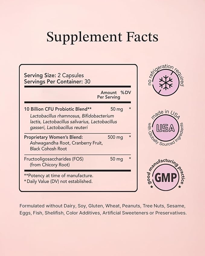 Vitamin Bounty Women's Pro-Daily Probiotic - Supports Vaginal, Digestive & pH Balance, 10 Billion CFUs, 5 Strains + Cranberry - 2 Pack of 60 Capsules