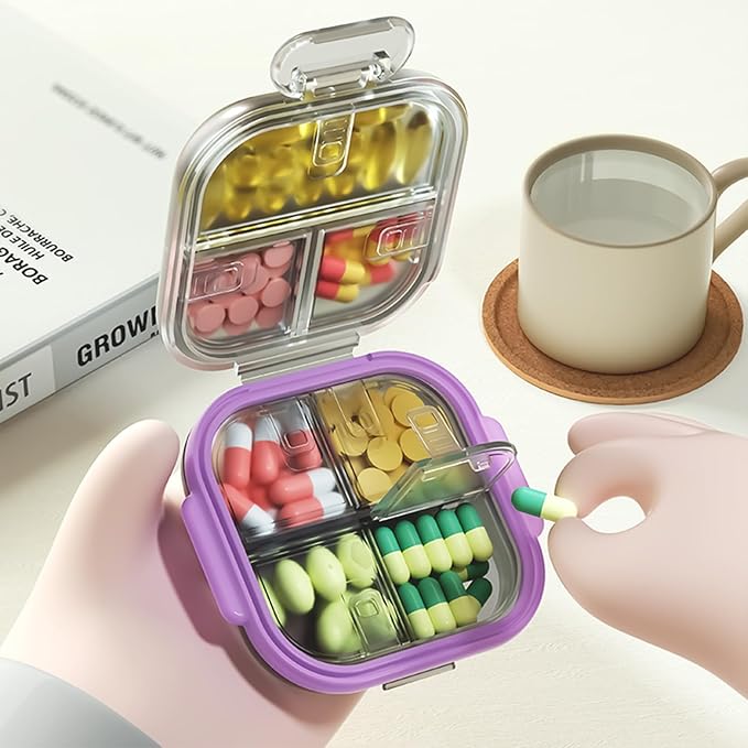 Travel Pill Organizer - Airtight Medicine Case for Traveling Portable Pharmacy Box with Labels Vitamin Container 7 Compartment Supplement Medication Holder Large Capacity Daily(Pink)