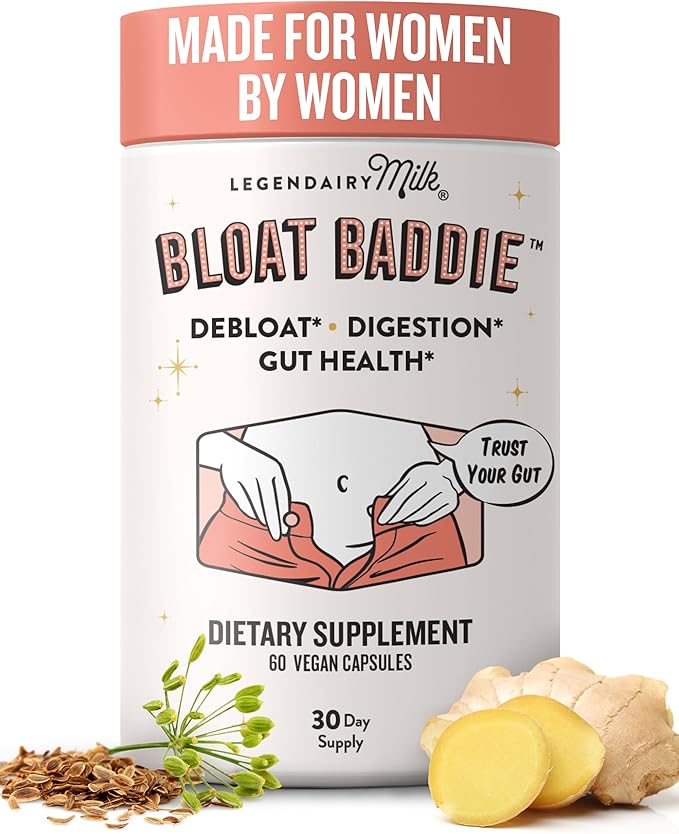 Legendairy Milk Digestive Enzymes for Women, Probiotics for Digestive Health, Gut Health Supplements, Bloating Relief for Women, Debloat Gas Relief w/Ginger & Fennel Bloat Baddie 60 Capsules
