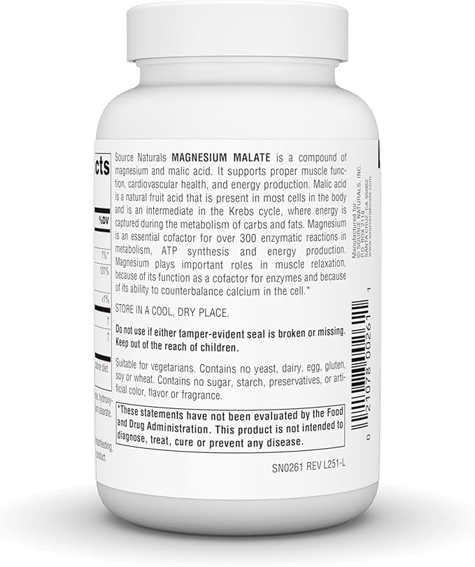 Source Naturals Magnesium Malate, Supports Muscles and Energy Production* - 3,750 mg per Serving - 90 Vegetarian Tablets