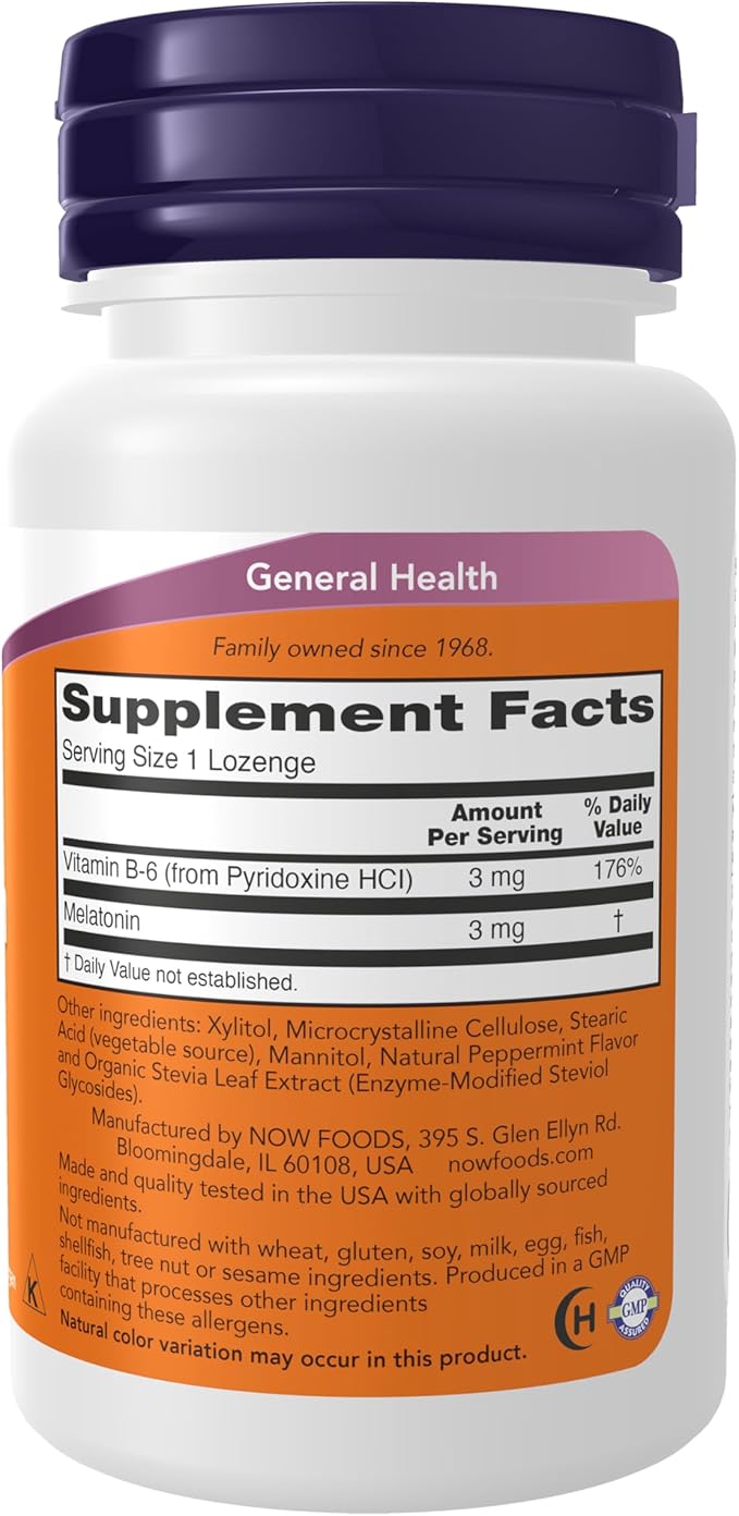NOW Supplements, Melatonin 3 mg, Free Radical Scavenger*, Healthy Sleep Cycle*, 90 Chewable Lozenges
